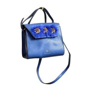 Nanette Lepore Cobalt Blue Jeweled Faux Fur Flap Bag — Crossbody / Top Handle